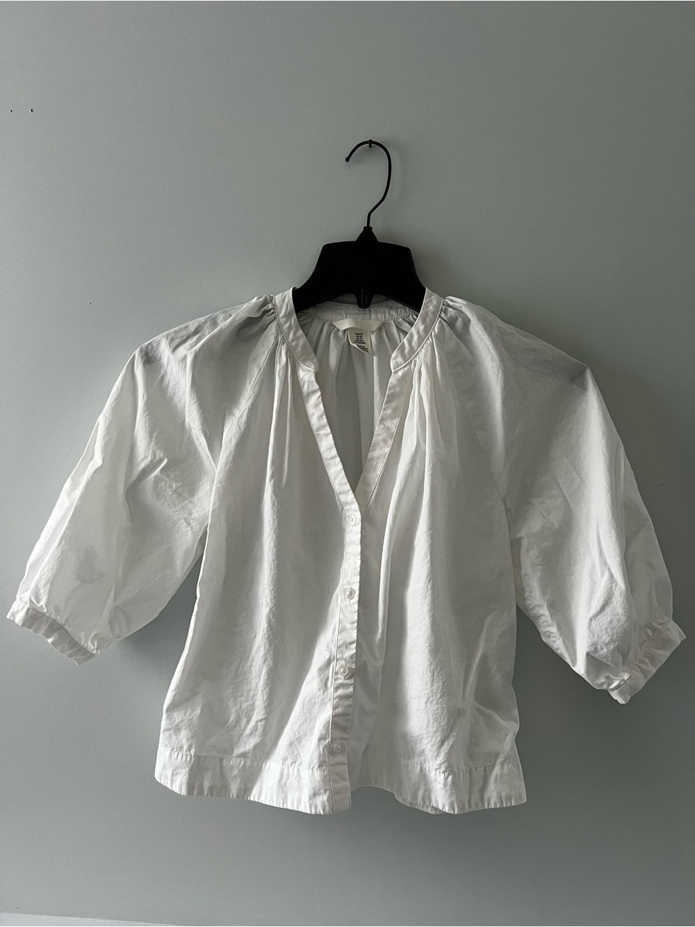 H&M White Puff-Sleeve Button-Front Blouse